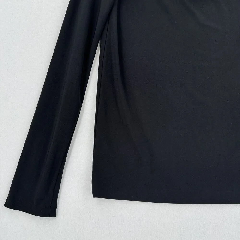 Norma Kamali Black Draped Cowl Neck Top Women L Long Sleeve Stretch Minimalist